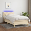 Cama box spring con colchón y LED tela crema 90x200 cm