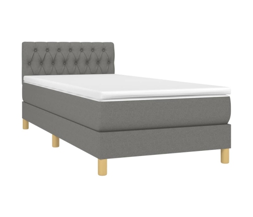 Cama box spring con colchón y LED tela gris oscuro 100x200 cm