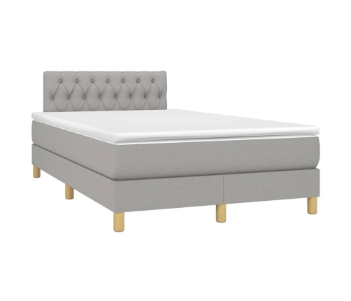 Cama box spring con colchón tela y LED gris claro 120x200 cm