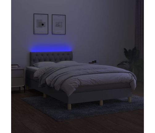 Cama box spring con colchón tela y LED gris claro 120x200 cm