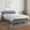 Cama box spring colchón y luces LED tela gris oscuro 140x190 cm