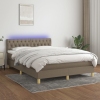 Cama box spring colchón y luces LED tela gris taupe 140x190 cm