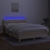 Cama box spring colchón y luces LED tela crema 140x190 cm