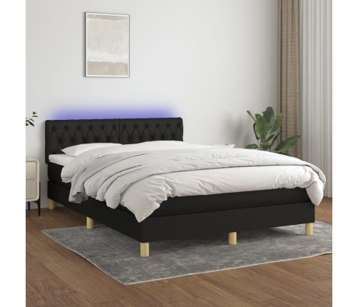 Cama box spring colchón y luces LED tela negro 140x200 cm