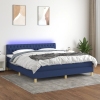 Cama box spring con colchón y LED tela azul 160x200 cm