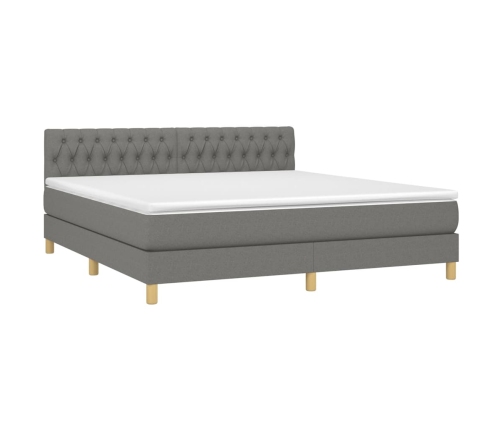 Cama box spring con colchón y LED tela gris oscuro 180x200 cm