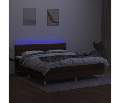 Cama box spring con colchón LED tela marrón oscuro 180x200 cm