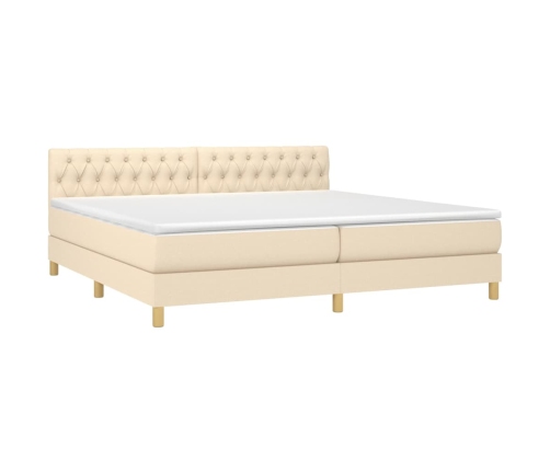 Cama box spring con colchón y LED tela crema 200x200 cm