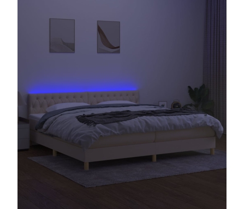 Cama box spring con colchón y LED tela crema 200x200 cm