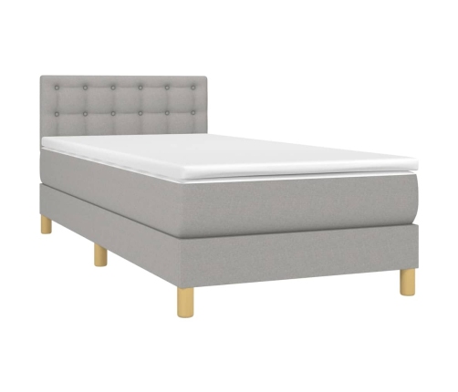 Cama box spring con colchón tela y LED gris claro 80x200 cm