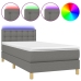 Cama box spring con colchón y LED tela gris oscuro 100x200 cm