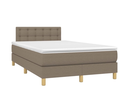 Cama box spring con colchón y LED tela gris taupe 120x200 cm