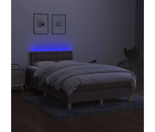 Cama box spring con colchón y LED tela gris taupe 120x200 cm