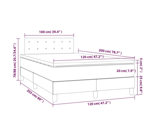 Cama box spring con colchón y LED tela crema 120x200 cm