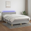 Cama box spring colchón y luces LED tela gris claro 140x190 cm