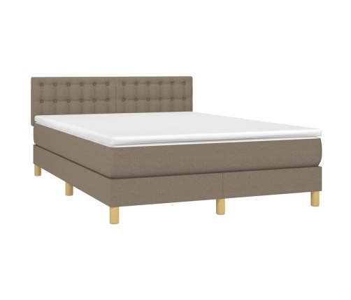 Cama box spring colchón y luces LED tela gris taupe 140x190 cm