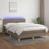 Cama box spring colchón y luces LED tela gris taupe 140x190 cm