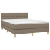 Cama box spring con colchón LED tela gris taupe 140x200 cm