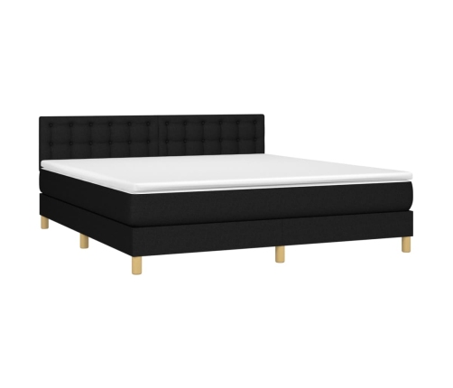 Cama box spring con colchón LED tela negro 160x200 cm