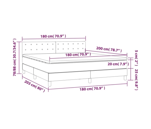 vidaXL Cama box spring con colchón LED tela negro 180x200 cm