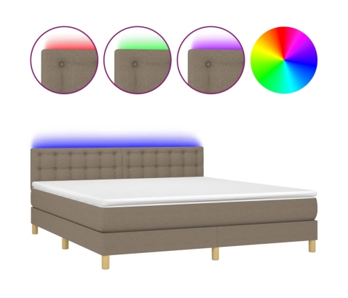 vidaXL Cama box spring con colchón LED tela gris taupe 180x200 cm