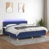 Cama box spring con colchón y LED tela azul 180x200 cm