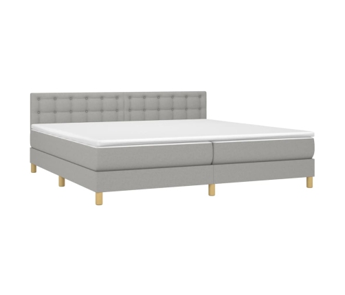 Cama box spring con colchón tela y LED gris claro 200x200 cm