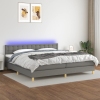 Cama box spring con colchón y LED tela gris oscuro 200x200 cm