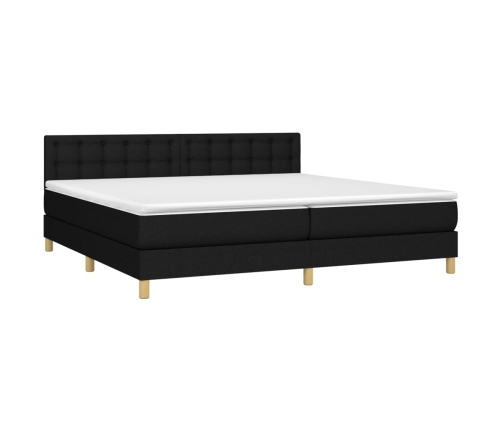 Cama box spring con colchón LED tela negro 200x200 cm