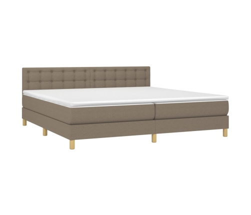 Cama box spring con colchón LED tela gris taupe 200x200 cm