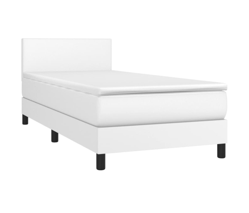 Cama box spring y colchón LED cuero sintético blanco 80x200 cm