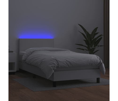 Cama box spring y colchón LED cuero sintético blanco 80x200 cm