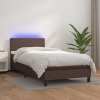 Cama box spring y colchón LED cuero sintético marrón 80x200 cm