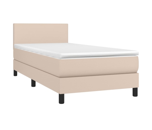 Cama box spring colchón LED cuero sintético capuchino 80x200 cm