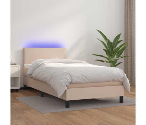 Cama box spring colchón LED cuero sintético capuchino 80x200 cm