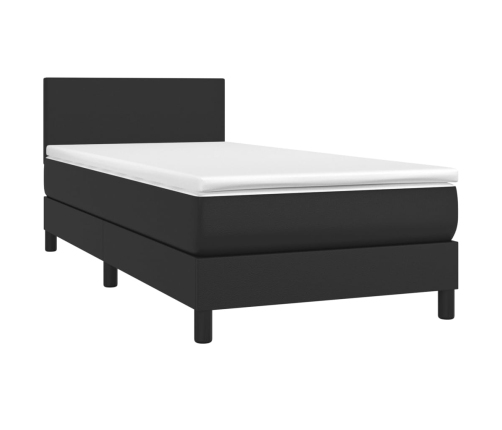 Cama box spring y colchón LED cuero sintético negro 90x190 cm