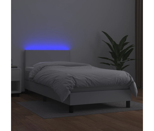 Cama box spring y colchón LED cuero sintético blanco 90x190 cm