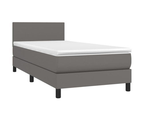 Cama box spring y colchón LED cuero sintético gris 90x190 cm