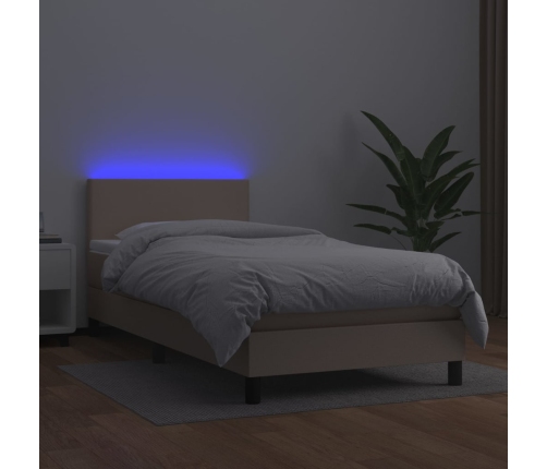 Cama box spring colchón LED cuero sintético capuchino 90x190 cm