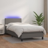 Cama box spring y colchón LED cuero sintético gris 90x200 cm