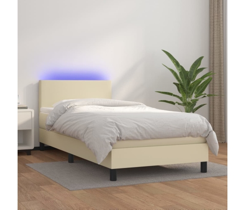 Cama box spring colchón y LED cuero sintético crema 100x200 cm