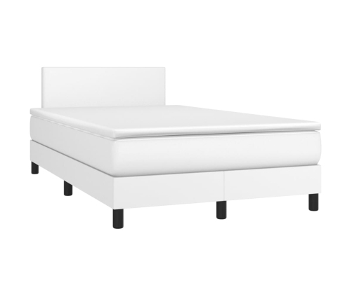 Cama box spring colchón y LED cuero sintético blanco 120x200 cm