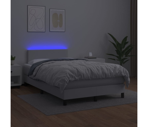 Cama box spring colchón y LED cuero sintético blanco 120x200 cm