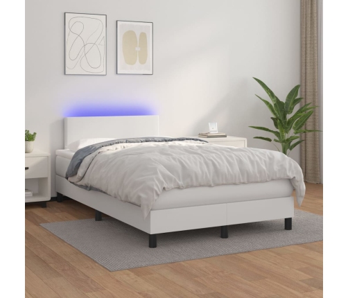 Cama box spring colchón y LED cuero sintético blanco 120x200 cm