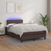 Cama box spring colchón y LED cuero sintético marrón 120x200 cm