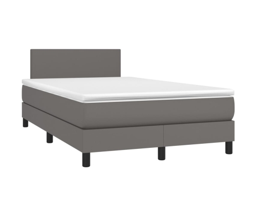 Cama box spring colchón y LED cuero sintético gris 120x200 cm