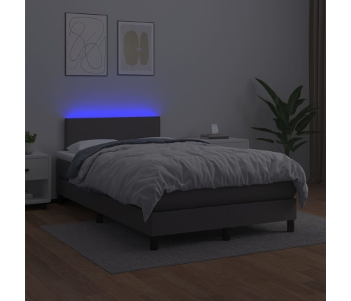 Cama box spring colchón y LED cuero sintético gris 120x200 cm