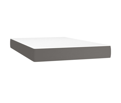 Cama box spring colchón y LED cuero sintético gris 120x200 cm