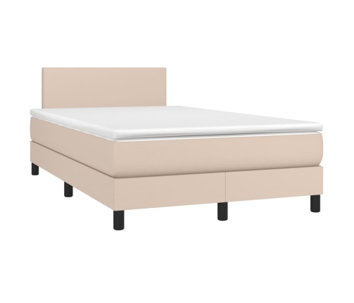 Cama box spring colchón LED cuero sintético capuchino 120x200cm