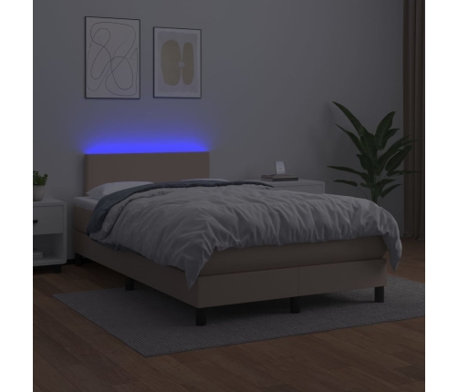 Cama box spring colchón LED cuero sintético capuchino 120x200cm